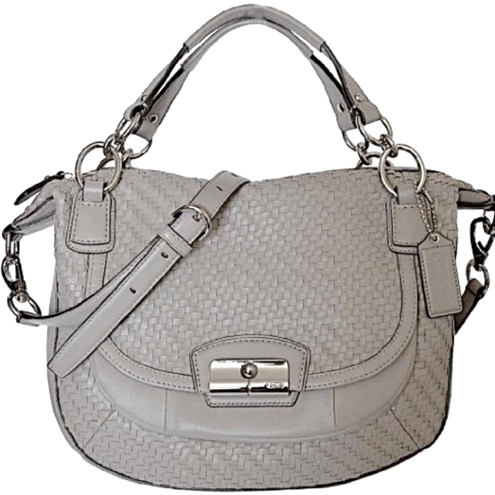 Coach 🩶 Kristin Large Woven Leather Satchel In Putty Taupe #19312